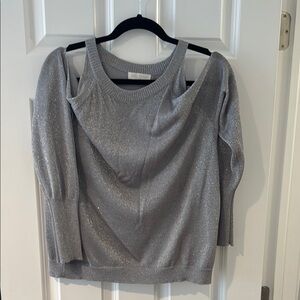 Silver Glitter Cold Shoulder Sweater